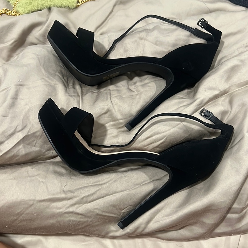Black strappy platforms worn once!